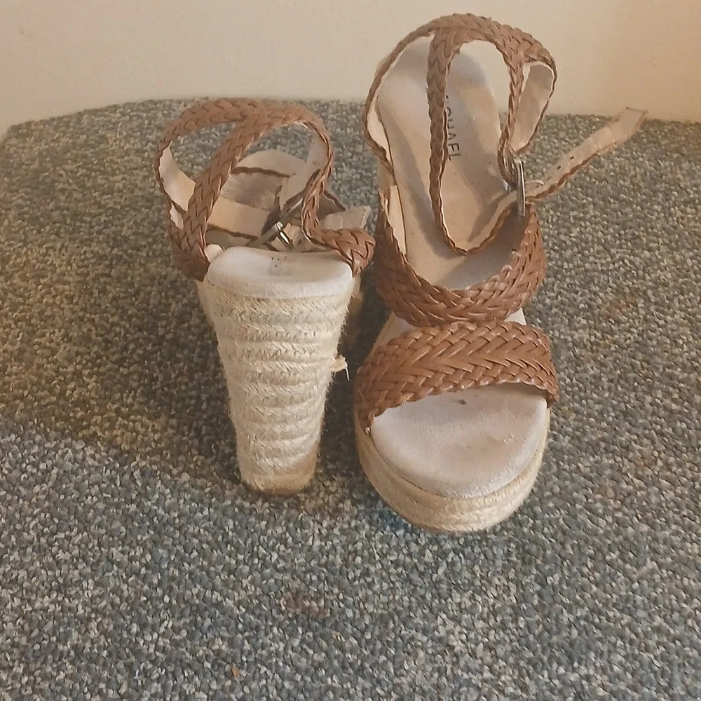 Michael Kors Braided Brown Wedge  Sandals Size 9.5
